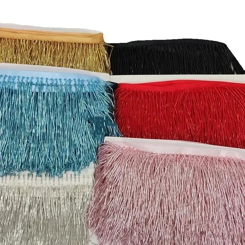 10CM Silver Red Bead Tube Tass - Beaded Trim Fringe review and price