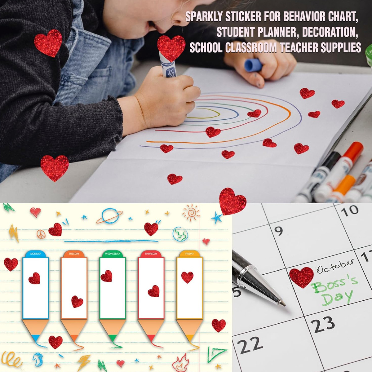 600 Pcs Red Heart Stickers, Sm - Glitter Vinyl Roll review and price