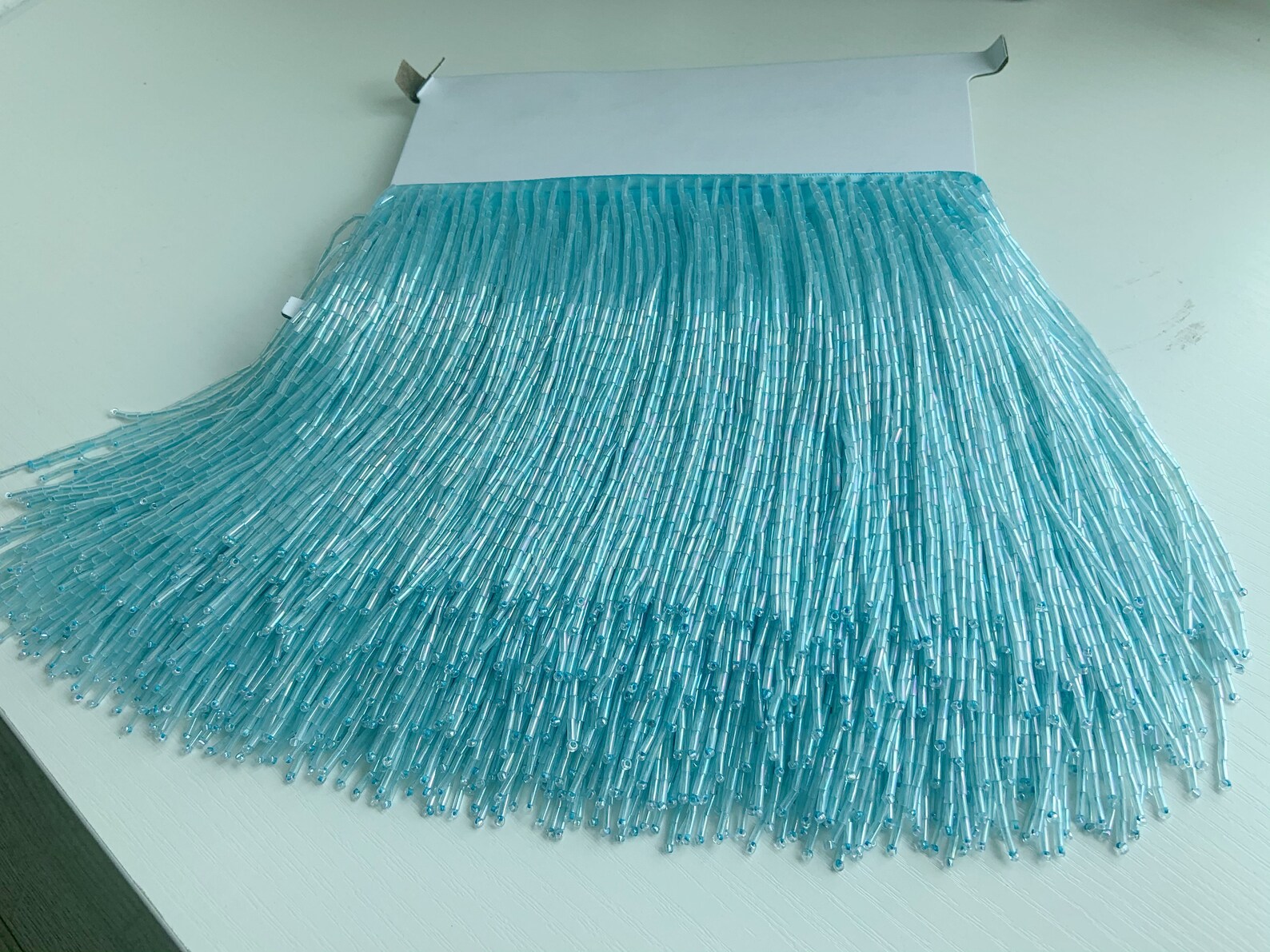 1 Yard Light Blue Bead Fringe  - Beaded Trim Fringe review and price